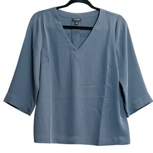 J. Jill Wearever Easy Care Gray Swing Top 3/4 Sleeves V-Neck Pullover Sz XS